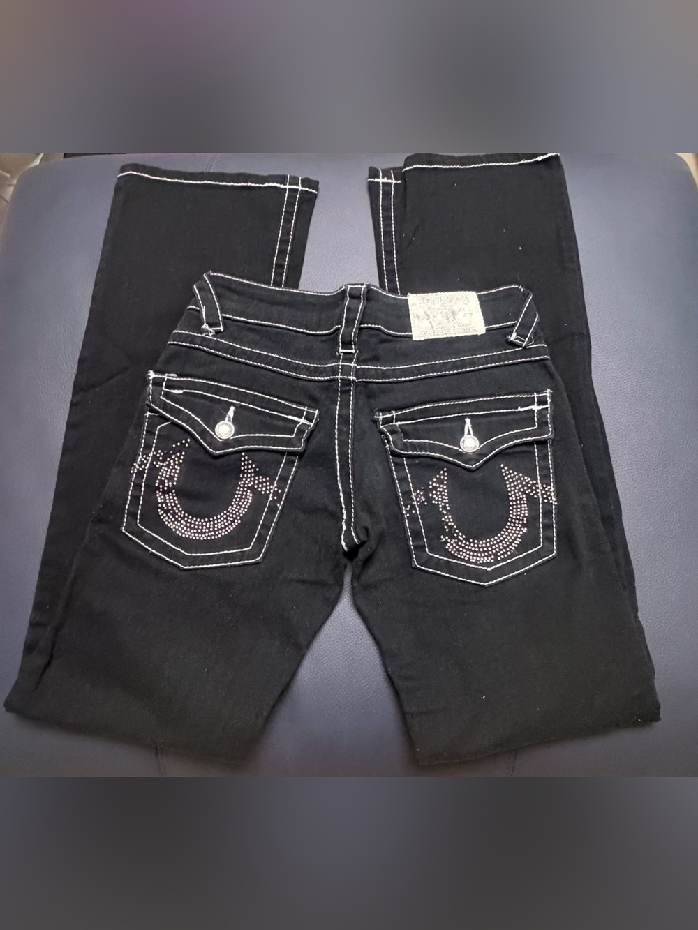 True Religion Billy Black Straight-leg cut Jeans with Embellished Back Pockets